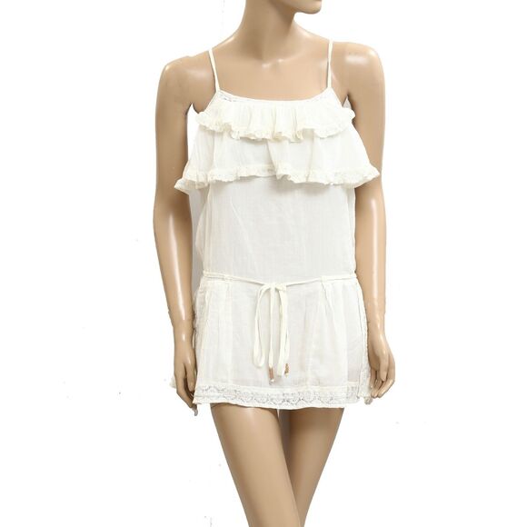 Free People Free-est Beachy Boheme Tunic Mini Dress Lace Cami Ruffle XS 283542 - Picture 5 of 9